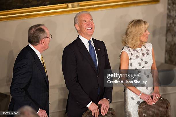 Senator Lamar Alexander jokes with Vice President Joe Biden and his wife Dr. Jill Biden at the Inaugural Luncheon in Statuary Hall on Inauguration...