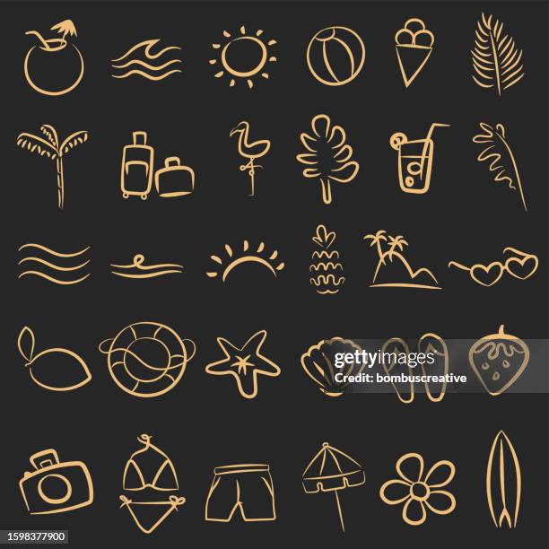 summer icons set - wave length stock illustrations