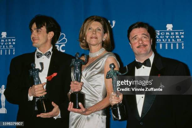 Hank Azaria, Christine Baranski and Nathan Lane attend the 3rd Annual Screen Actors Guild Awards, held at the Shrine Auditorium in Los Angeles,...
