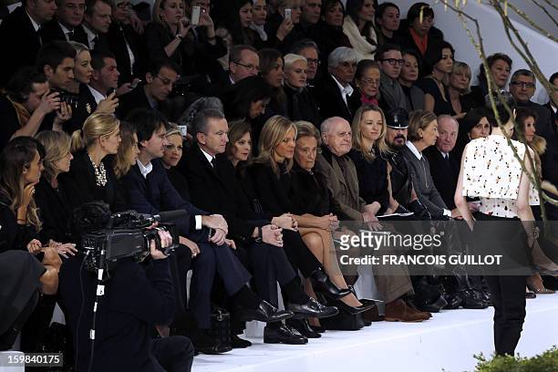 French tv host Claire Chazal, a guest, Russian model Natalia Vodianova, French businessman Antoine Arnault, Charlene Princess of Monaco, French...