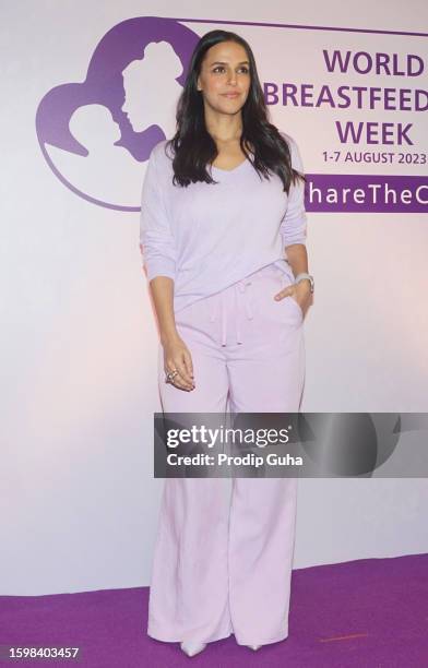 Neha Dhupia attends the panel discussion for 'world Breastfeeding week' on August 07, 2023 in Mumbai, India