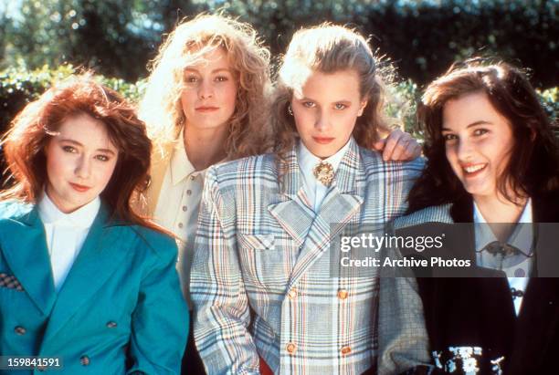 From left to right, Shannen Doherty, Lisanne Falk, Kim Walker and Winona Ryder on set of the film 'Heathers', 1988.