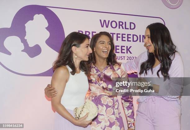 Soha Ali Khan, Geeta Phogat and Neha Dhupia attend the panel discussion for 'world Breastfeeding week' on August 07, 2023 in Mumbai, India