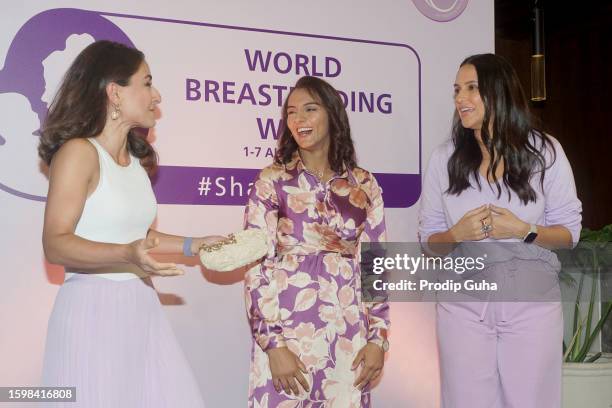Soha Ali Khan, Geeta Phogat and Neha Dhupia attend the panel discussion for 'world Breastfeeding week' on August 07, 2023 in Mumbai, India