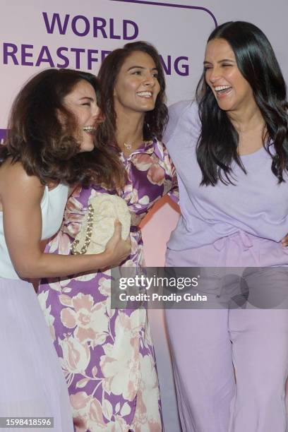 Soha Ali Khan, Geeta Phogat and Neha Dhupia attend the panel discussion for 'world Breastfeeding week' on August 07, 2023 in Mumbai, India