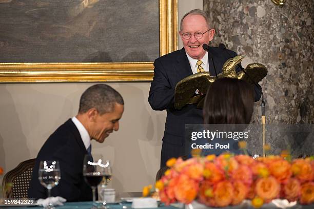 Republican Senator Lamar Alexander from Tennessee addresses US President Barack Obama during the Inaugural Luncheon in Statuary Hall on Inauguration...