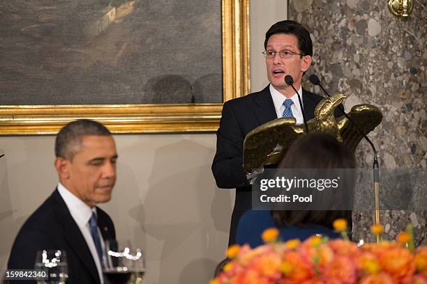 Republican Representative and House Majority Leader Eric Cantor of Virginia addresses US President Barack Obama attend the Inaugural Luncheon in...