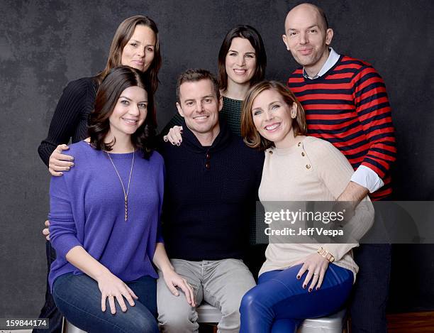 Producers Heather Rae, Elysa Koplovitz, actors Paul Scheer Casey Wilson, filmmaker Chris Nelson, and actress June Diane Raphael pose for a portrait...