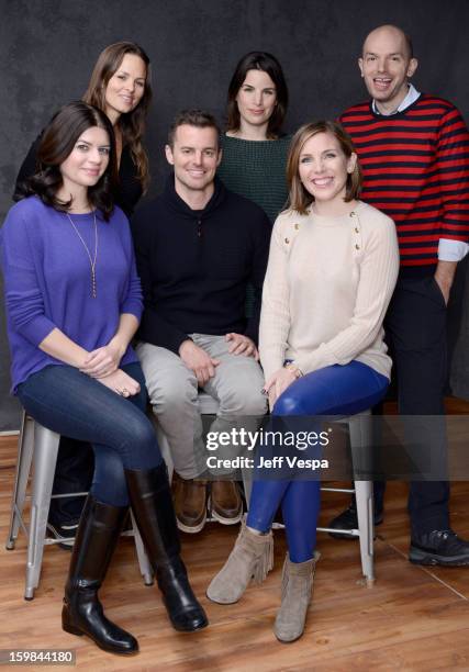 Producers Heather Rae, Elysa Koplovitz, actors Paul Scheer Casey Wilson, filmmaker Chris Nelson, and actress June Diane Raphael pose for a portrait...