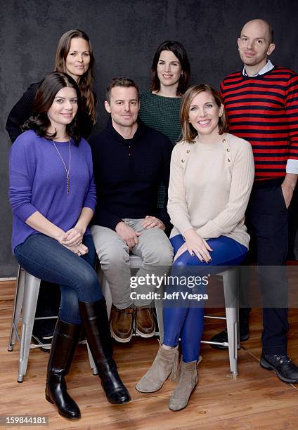 Producers Heather Rae, Elysa Koplovitz, actors Paul Scheer Casey Wilson, filmmaker Chris Nelson, and actress June Diane Raphael pose for a portrait...