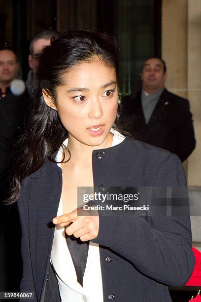 Actress Eriko Hatsune is seen leaving the 'Plaza Athenee' hotel on January 21, 2013 in Paris, France.