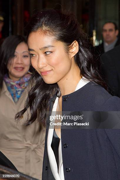 Actress Eriko Hatsune is seen leaving the 'Plaza Athenee' hotel on January 21, 2013 in Paris, France.