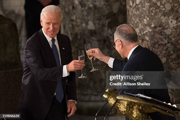 Vice President Joe Biden toasts with Sen. Charles Schumer, Chairman of the Joint Congressional Committee on Inaugural Ceremonies, at the Inaugural...