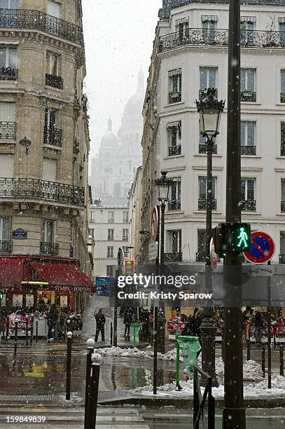 Snow covers the ground on January 21, 2013 in Paris, France. Heavy snowfall fell throughout Europe and the UK causing travel havoc and white layers...