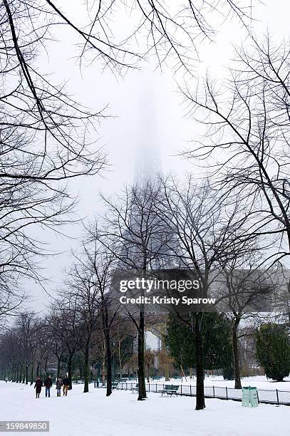 Snow covers the ground on January 21, 2013 in Paris, France. Heavy snowfall fell throughout Europe and the UK causing travel havoc and white layers...