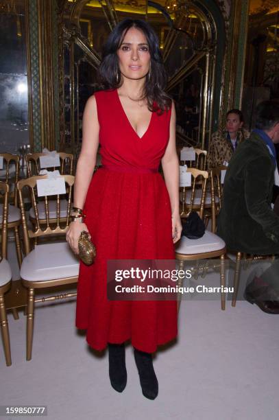 Salma Hayek attends the Giambattista Valli Spring/Summer 2013 Haute-Couture show as part of Paris Fashion Week at on January 21, 2013 in Paris,...