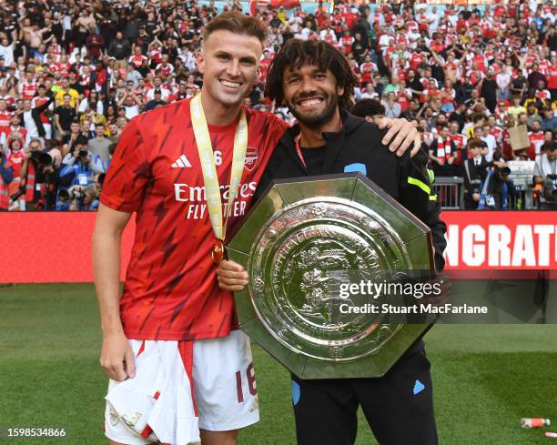 Rob Holding and Mo Elneny of Arsenal after The FA Community Shield match between Manchester City against Arsenal at Wembley Stadium on August 06,...