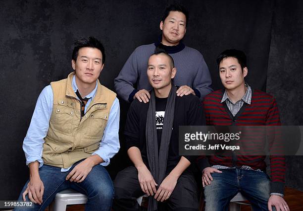 Brian Yang, Christopher Chen, director Evan Jackson Leong and producer Allen Lu pose for a portrait during the 2013 Sundance Film Festival at the...