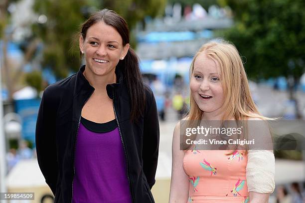 Casey Dellacqua of Australia poses with her cousin Kaila Thomas, who suffers from Cystic Fibrosis, attends the launch of Cystic Fibrosis Fundraiser...