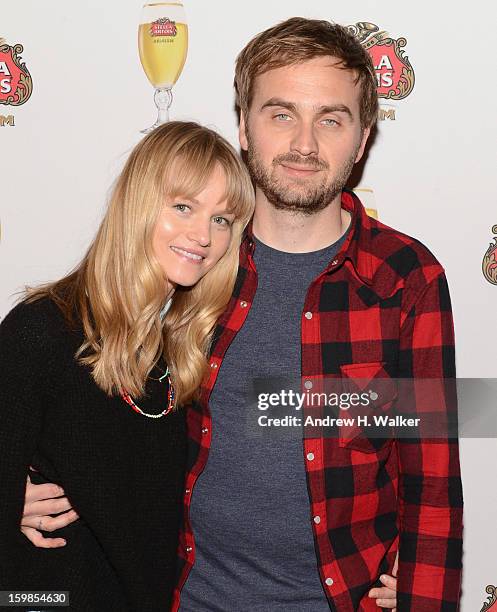 Actress Lindsay Pulsipher and director Calvin Lee Reeder attend the Stella Artois press junket for "The Ramblers" at Village at the Lift on January...