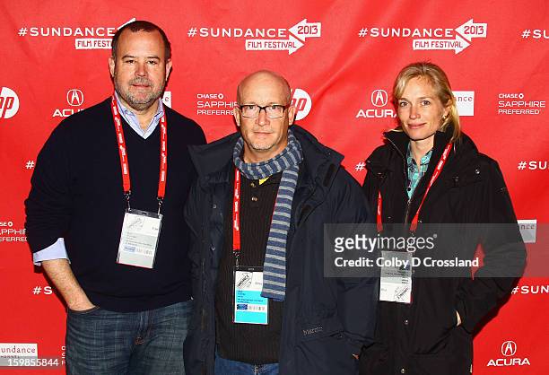 Producer Marc Shmuger, filmmaker Alex Gibney and producer Alexis Bloom attend the "We Steal Secrets: The Story Of Wikileaks" premiere at The Marc...