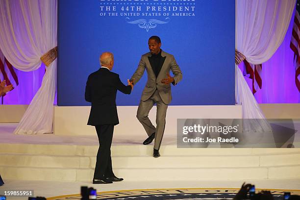 Singer Jamie Foxx shakes hands with Vice-President Joe Biden during the Commander-In-Chief's Inaugural Ball January 21, 2013 in Washington, DC....