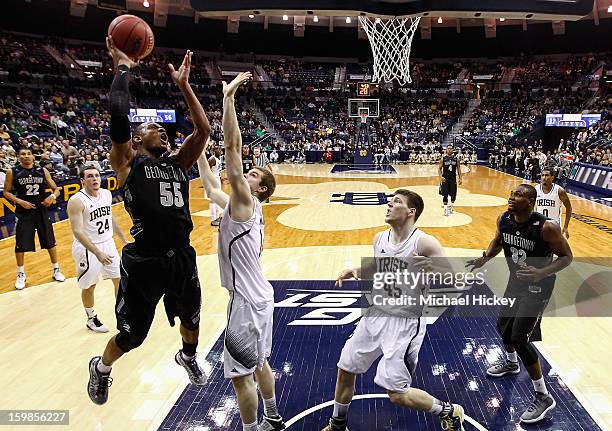 Jabril Trawick of the Georgetown Hoyas shoots the ball against Scott Martin of the Notre Dame Fighting Irish at Purcel Pavilion on January 21, 2013...