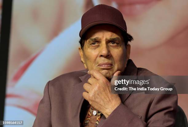 Mumbai, India – August 03: Bollywood actor Dharmendra is seen during the success press conference of his recently released film 'Rocky Aur Rani Kii...