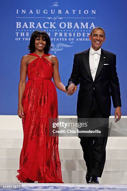 President Barack Obama and first lady Michelle Obama arrive for the Comander-in-Chief's Inaugural Ball at the Walter Washington Convention Center...