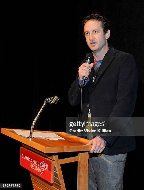 Director of programming at the Sundance Film Festival Trevor Groth speaks at "Computer Chess" Premiere - 2013 Sundance Film Festival at Library...