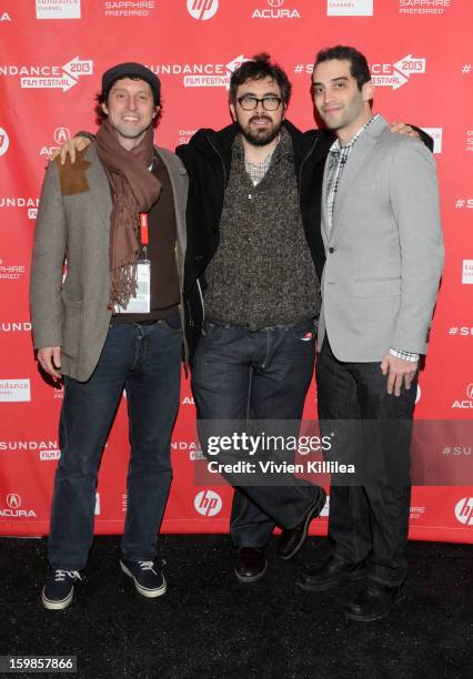 Producer Houston King, director Andrew Bujalski and producer Alex Lipschultz attend "Computer Chess" Premiere - 2013 Sundance Film Festival at...