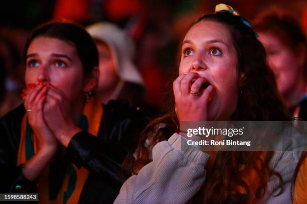 Fans At Sydney's FIFA Fan Site watch the Matildas FIFA World Cup game on August 07, 2023 in Sydney, Australia.