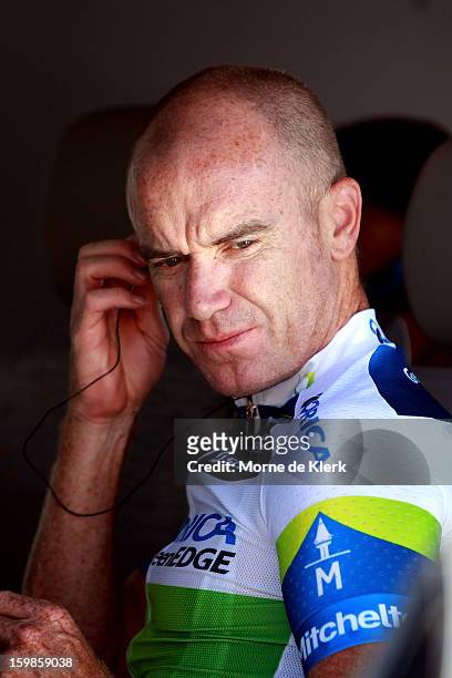 Stuart O'Grady of Australia and team Orica GreenEDGE prepares before stage 1 of the Tour Down Under bicycle race between Prospect and Lobethal in the...