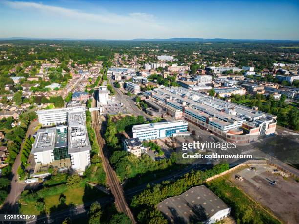 aerial view of crawley town centre in west sussex, uk - crawley - west sussex stock pictures, royalty-free photos & images