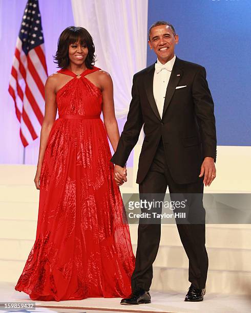 First Lady Michelle Obama and President Barack Obama attend the Inaugural Ball on January 21, 2013 in Washington, United States.