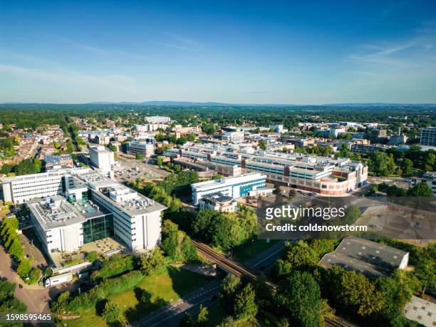 aerial view of crawley town centre in west sussex, uk - crawley - west sussex stock pictures, royalty-free photos & images