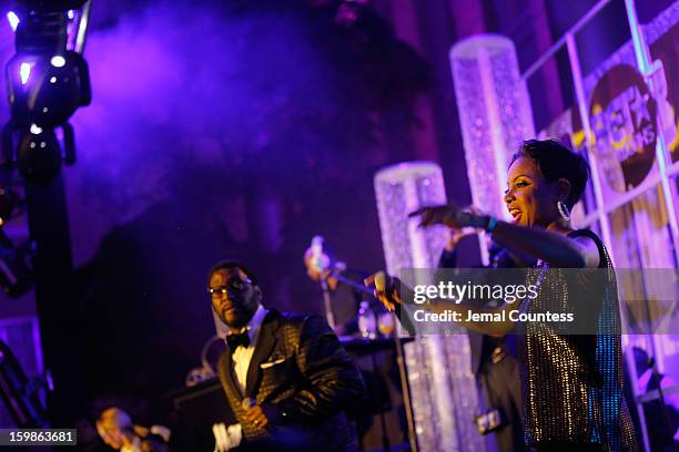 Musician MC Lyte performs on stage at the Inaugural Ball hosted by BET Networks at Smithsonian American Art Museum & National Portrait Gallery on...