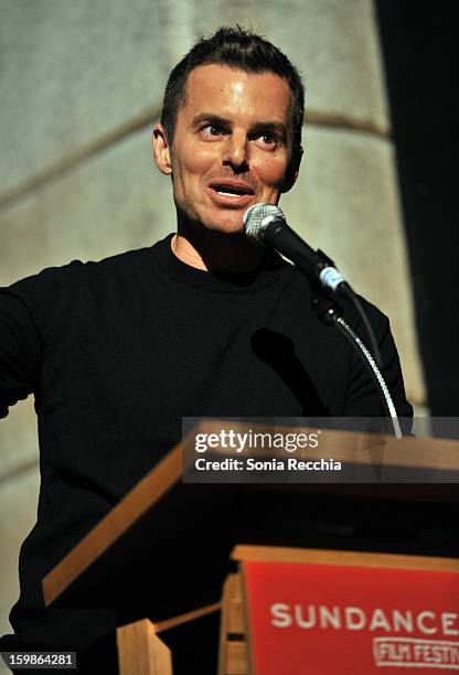 Director Chris Nelson speaks onstage during the "Ass Backwards" premiere at Egyptian Theatre during the 2013 Sundance Film Festival on January 21,...