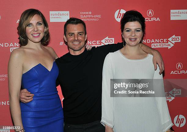 Actress June Diane Raphael, director Chris Nelson and actress Casey Wilson attend the "Ass Backwards" premiere at Egyptian Theatre during the 2013...