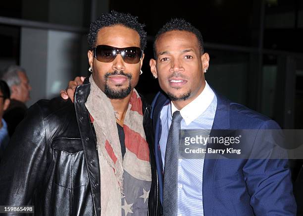Actor Shawn Wayans and actor Marlon Wayans attend the premiere of 'A Haunted House' at ArcLight Hollywood on January 3, 2013 in Hollywood, California.