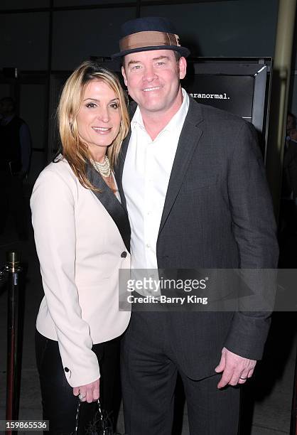 Actor David Koechner and wife Leigh Koechner attend the premiere of 'A Haunted House' at ArcLight Hollywood on January 3, 2013 in Hollywood,...