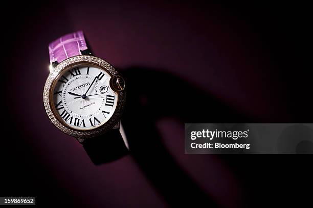 Ballon Bleu 42mm wristwatch sits on display at the Cartier booth, a unit of Cie. Financiere Richemont SA, on the first day of the Salon International...