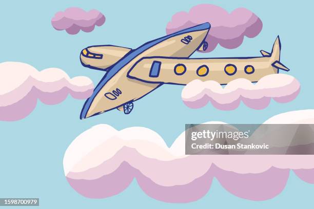 jet flight - mountain above clouds stock illustrations