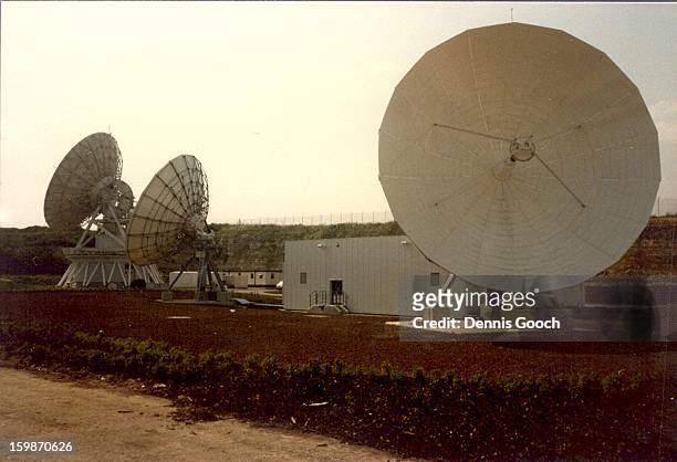 Mercury Whitehills Earth Satellite Station near Oxford being commissioned by us members of the Marconi Company