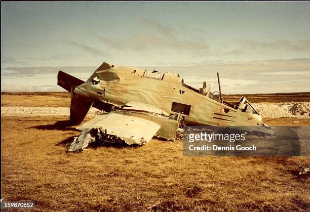 Residue of war at Stanley Airfield. October 1983. FMA Pucara