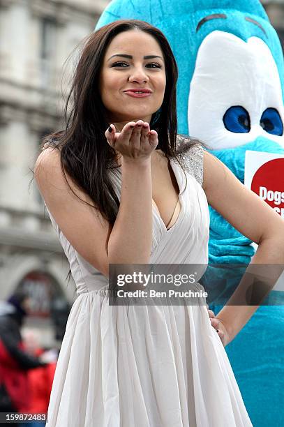 Lacey Banghard attends a photocall for PETA to encourage pet owners to have their cats and dogs sterilised at Picadilly Circus on January 22, 2013 in...