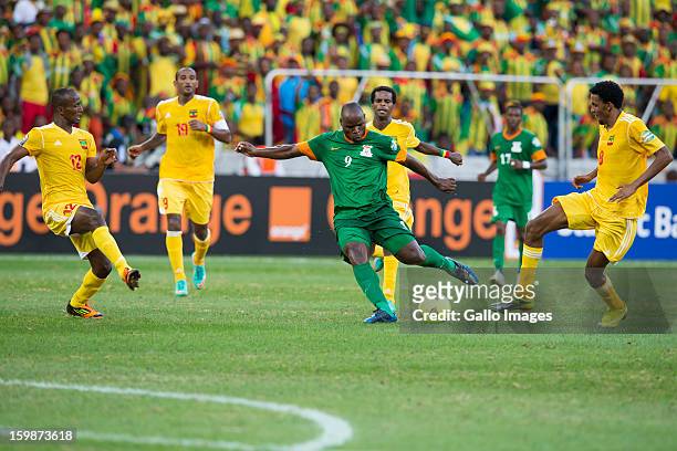 Collins Mbesuma, Zewg Biyadiglign Elyas, Gebreyes Adane Girma, Rainford Kalaba and Gobena Asrat Megersa during the 2013 Orange African Cup of Nations...