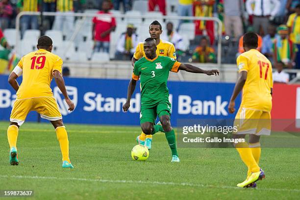 Chisamba Lungu, Gebreyes Adane Girma and Moges Seyoum Tesfaye during the 2013 Orange African Cup of Nations match between Zambia and Ethiopia from...