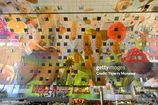 The flower decorated 11.000 m2 artwork made by Arno Coenen and Iris Roskam is seen on August 12, 2023 in Rotterdam, Netherlands. In the beguining of...