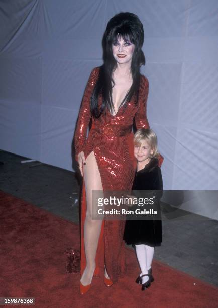 Actress Cassandra Peterson and daughter Sadie Pierson attend the 68th Annual Hollywood Christmas Parade on November 28, 1999 at Hollywood Boulevard...